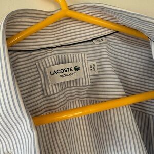 Lacoste Blue and White Striped Long Sleeved Men’s Button Down Shirt